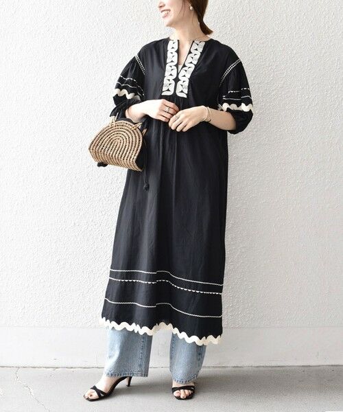 SHIPS / シップス ロング・マキシ丈ワンピース | bon_meur:〈洗濯機可能〉ジオメトリック エンブロイダリー パフ マキシ ワンピース | 詳細6