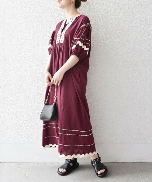 SHIPS / シップス ロング・マキシ丈ワンピース | bon_meur:〈洗濯機可能〉ジオメトリック エンブロイダリー パフ マキシ ワンピース | 詳細18