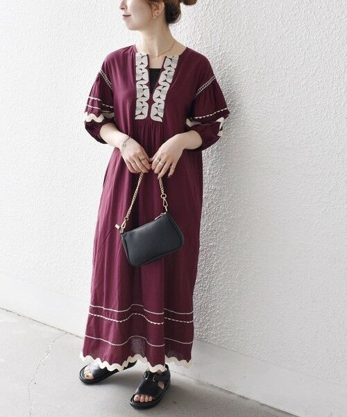 SHIPS / シップス ロング・マキシ丈ワンピース | bon_meur:〈洗濯機可能〉ジオメトリック エンブロイダリー パフ マキシ ワンピース | 詳細19