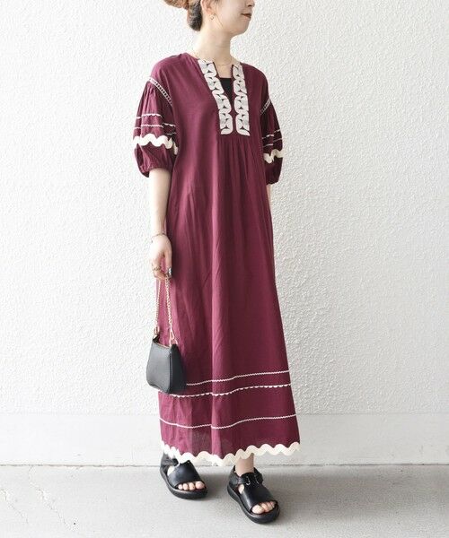 SHIPS / シップス ロング・マキシ丈ワンピース | bon_meur:〈洗濯機可能〉ジオメトリック エンブロイダリー パフ マキシ ワンピース | 詳細20