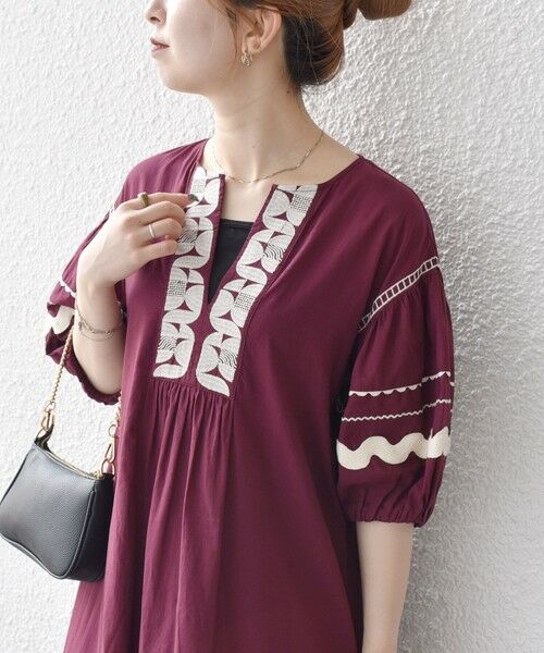 SHIPS / シップス ロング・マキシ丈ワンピース | bon_meur:〈洗濯機可能〉ジオメトリック エンブロイダリー パフ マキシ ワンピース | 詳細21