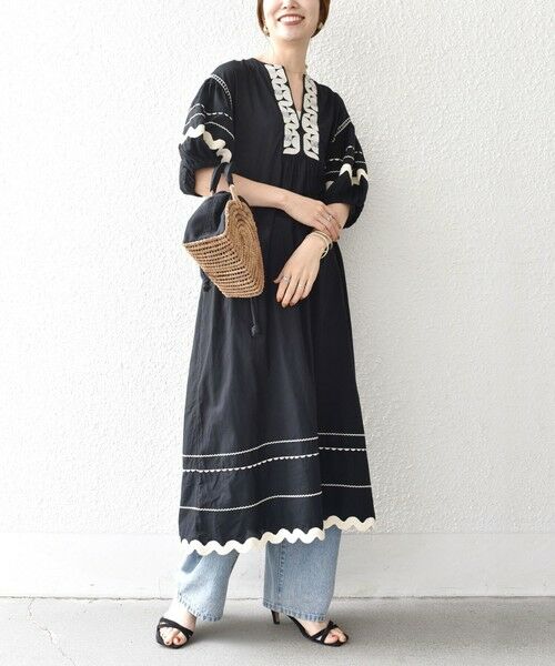 SHIPS / シップス ロング・マキシ丈ワンピース | bon_meur:〈洗濯機可能〉ジオメトリック エンブロイダリー パフ マキシ ワンピース | 詳細13