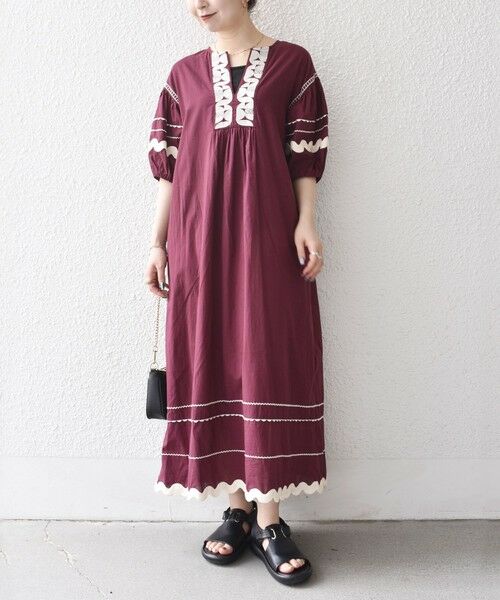 SHIPS / シップス ロング・マキシ丈ワンピース | bon_meur:〈洗濯機可能〉ジオメトリック エンブロイダリー パフ マキシ ワンピース | 詳細14