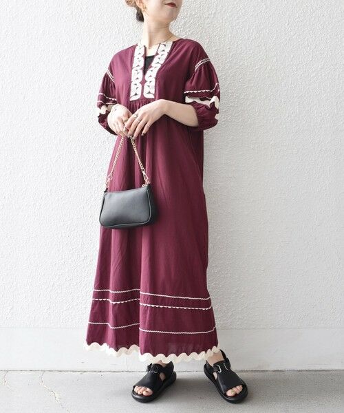 SHIPS / シップス ロング・マキシ丈ワンピース | bon_meur:〈洗濯機可能〉ジオメトリック エンブロイダリー パフ マキシ ワンピース | 詳細15