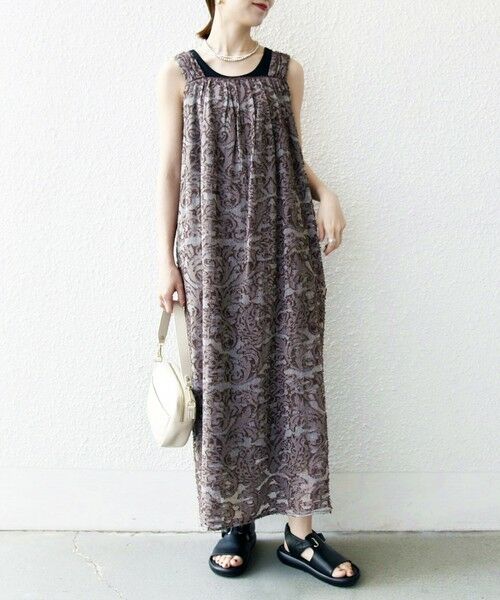 SHIPS / シップス ロング・マキシ丈ワンピース | SHIPS any:〈手洗い可能〉メッシュ ジャカード ギャザー Iライン ワンピース | 詳細1