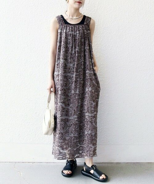 SHIPS / シップス ロング・マキシ丈ワンピース | SHIPS any:〈手洗い可能〉メッシュ ジャカード ギャザー Iライン ワンピース | 詳細2