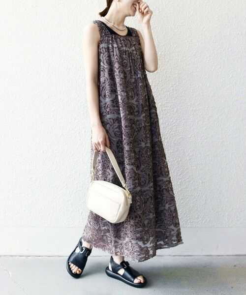 SHIPS / シップス ロング・マキシ丈ワンピース | SHIPS any:〈手洗い可能〉メッシュ ジャカード ギャザー Iライン ワンピース | 詳細3