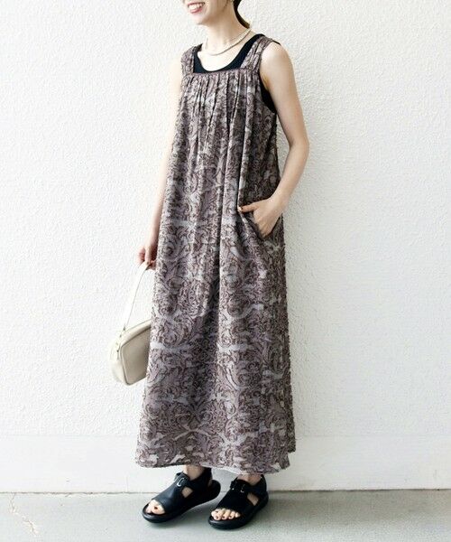 SHIPS / シップス ロング・マキシ丈ワンピース | SHIPS any:〈手洗い可能〉メッシュ ジャカード ギャザー Iライン ワンピース | 詳細7