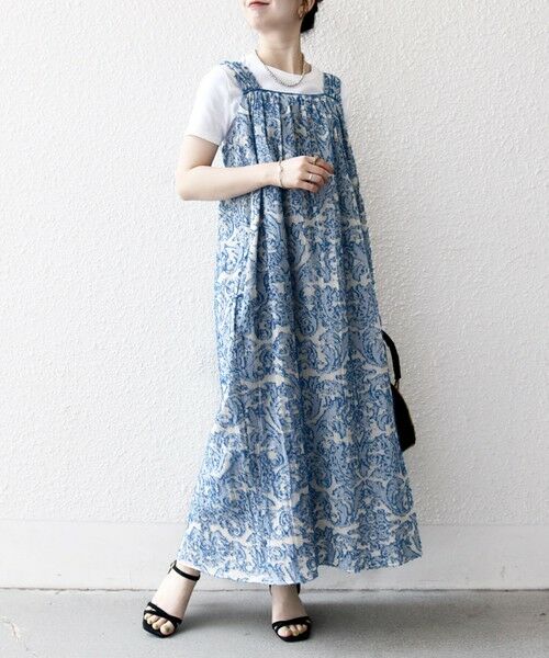 SHIPS / シップス ロング・マキシ丈ワンピース | SHIPS any:〈手洗い可能〉メッシュ ジャカード ギャザー Iライン ワンピース | 詳細24