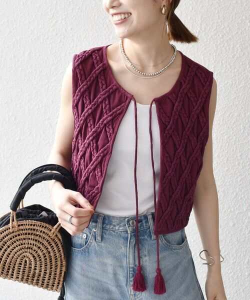 SHIPS / シップス ベスト | bon_meur:〈手洗い可能〉ロープ編み コットン コンパクト フリンジ ベスト | 詳細12