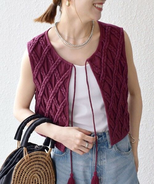 SHIPS / シップス ベスト | bon_meur:〈手洗い可能〉ロープ編み コットン コンパクト フリンジ ベスト | 詳細11