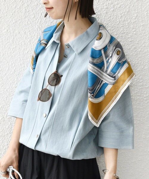 SHIPS / シップス シャツ・ブラウス | 【WEB限定】〈手洗い可能〉デニム ライク タック 裾 ドロスト 羽織 シャツ | 詳細18