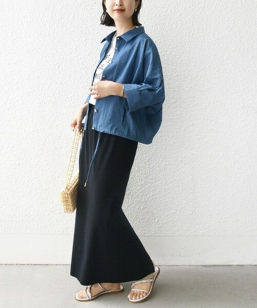 デニムデザイン✨ゆったり　ニッチトップス★お洒落ラウンドネック　薄地 ウォッシュスキニーストレッチデニム 大きいサイズ レディース