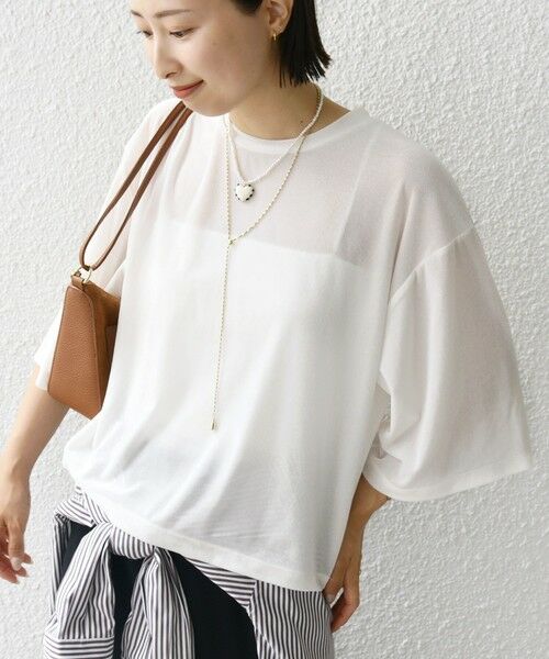 SHIPS / シップス Tシャツ | 〈手洗い可能〉シアー トリコット ポリエステル ベロア 五分袖 ワイド TEE | 詳細5