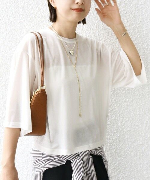 SHIPS / シップス Tシャツ | 〈手洗い可能〉シアー トリコット ポリエステル ベロア 五分袖 ワイド TEE | 詳細8