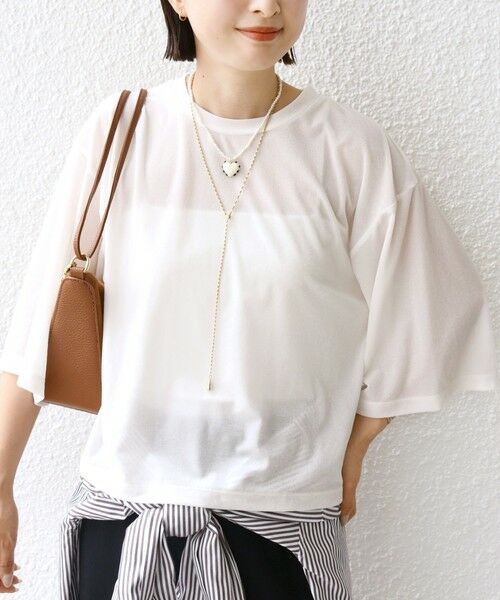 SHIPS / シップス Tシャツ | 〈手洗い可能〉シアー トリコット ポリエステル ベロア 五分袖 ワイド TEE | 詳細9