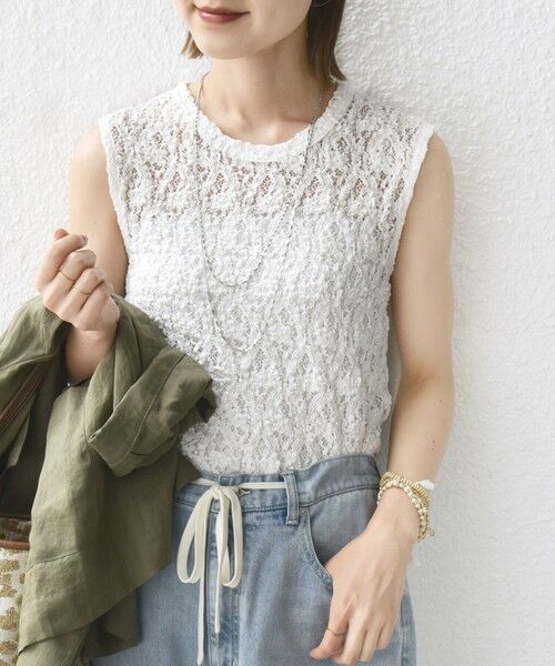 SHIPS / シップス カットソー | 〈手洗い可能〉ラッセル レース ノースリーブ | 詳細5