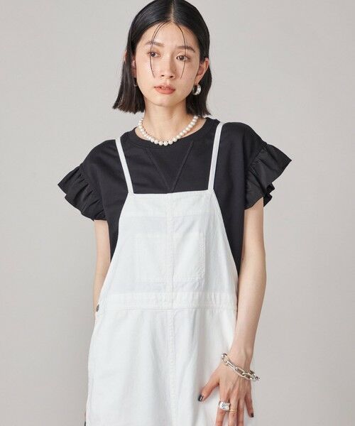 SHIPS / シップス カットソー | SHIPS NINE CASE:〈手洗い可能〉ミニ 裏毛 フリル カットソー(ブラック)