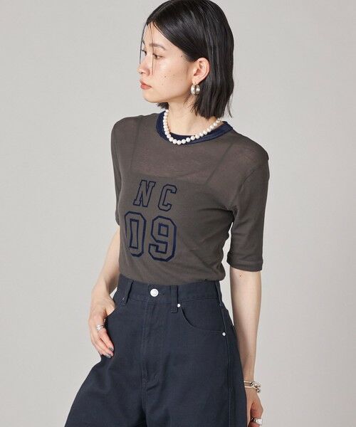 【シップス　ウィメン】SHIPS NINE CASE:シアー ロゴ リンガー TEE SHIPS NINE CASE:シアー ロゴ リンガー TEE （カットソー