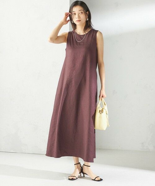 SHIPS for women/シップスウィメン 〈手洗い可能〉ツイル ノースリーブ ベルト付き ワンピース ブラウン ONE SIZE