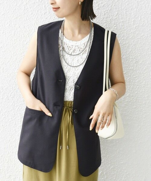 SHIPS / シップス ベスト | 〈防シワ加工〉チノ ウール ボタン ジレ(ブラック)