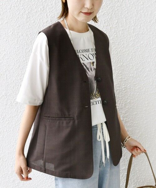 SHIPS / シップス ベスト | 〈防シワ加工〉チノ ウール ボタン ジレ(ブラウン)