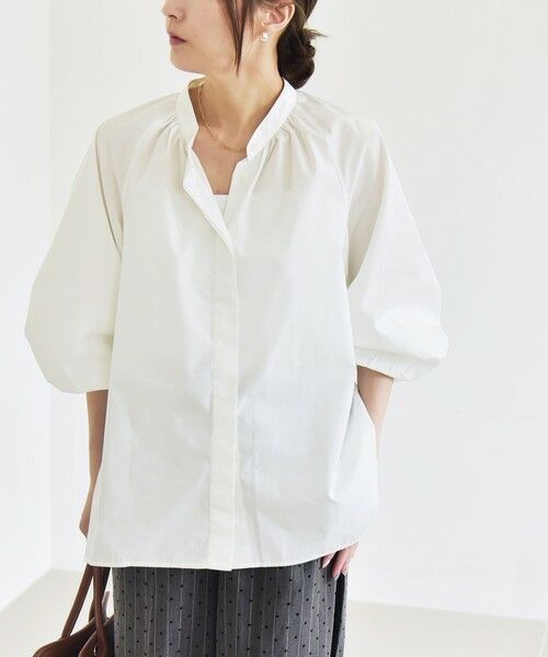 SHIPS / シップス シャツ・ブラウス | quaranciel:〈洗濯機可能〉REPREVE バンドカラー ギャザー パフ シャツ ブラウス | 詳細9