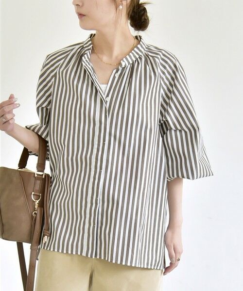 SHIPS / シップス シャツ・ブラウス | quaranciel:〈洗濯機可能〉REPREVE バンドカラー ギャザー パフ シャツ ブラウス | 詳細26