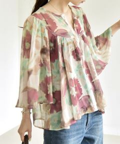 SHIPS / シップス シャツ・ブラウス | quaranciel:〈洗濯機可能〉シアー フラワー プリント ノーカラー ヨーク シャツ ブラウス