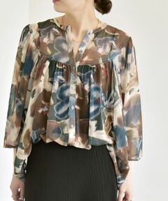 SHIPS / シップス シャツ・ブラウス | quaranciel:〈洗濯機可能〉シアー フラワー プリント ノーカラー ヨーク シャツ ブラウス