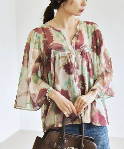 SHIPS / シップス シャツ・ブラウス | quaranciel:〈洗濯機可能〉シアー フラワー プリント ノーカラー ヨーク シャツ ブラウス | 詳細4