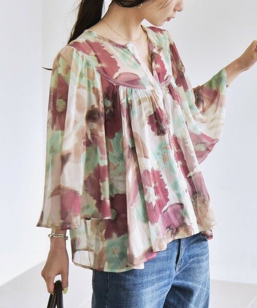 SHIPS / シップス シャツ・ブラウス | quaranciel:〈洗濯機可能〉シアー フラワー プリント ノーカラー ヨーク シャツ ブラウス | 詳細5