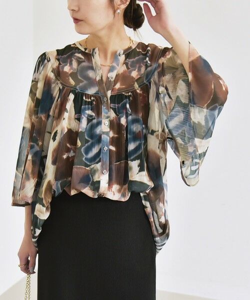 SHIPS / シップス シャツ・ブラウス | quaranciel:〈洗濯機可能〉シアー フラワー プリント ノーカラー ヨーク シャツ ブラウス | 詳細13