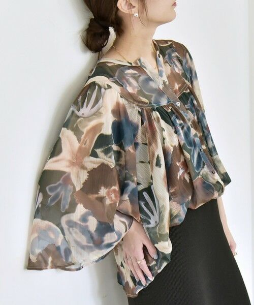 SHIPS / シップス シャツ・ブラウス | quaranciel:〈洗濯機可能〉シアー フラワー プリント ノーカラー ヨーク シャツ ブラウス | 詳細15