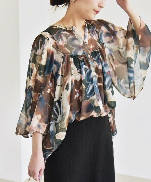 SHIPS / シップス シャツ・ブラウス | quaranciel:〈洗濯機可能〉シアー フラワー プリント ノーカラー ヨーク シャツ ブラウス | 詳細17