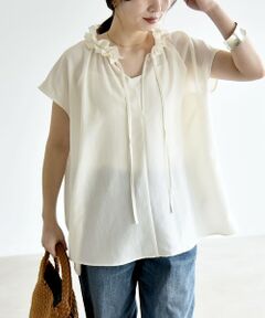 SHIPS / シップス シャツ・ブラウス | 《追加予約》quaranciel:〈洗濯機可能〉フリルカラー リボン フレンチスリーブ ブラウス