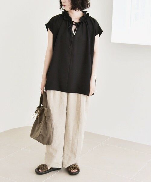 SHIPS / シップス シャツ・ブラウス | 《追加予約》quaranciel:〈洗濯機可能〉フリルカラー リボン フレンチスリーブ ブラウス | 詳細13