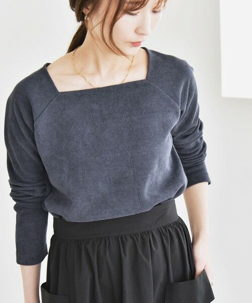 SHIPS / シップス カットソー（半袖以外） | quaranciel:〈洗濯機可能〉ポリエステル ベロア スクエア ネック プルオーバー | 詳細3