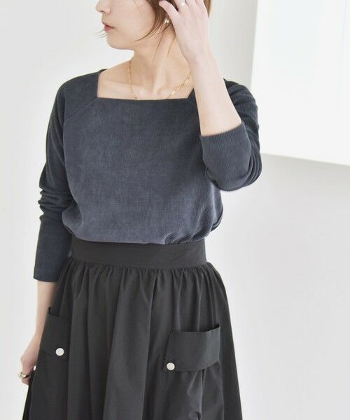 SHIPS / シップス カットソー（半袖以外） | quaranciel:〈洗濯機可能〉ポリエステル ベロア スクエア ネック プルオーバー | 詳細9