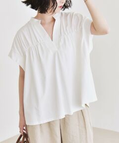 SHIPS / シップス Tシャツ | quaranciel:〈手洗い可能〉ギャザー スキッパー バンドカラー プルオーバー