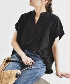 SHIPS / シップス Tシャツ | quaranciel:〈手洗い可能〉ギャザー スキッパー バンドカラー プルオーバー