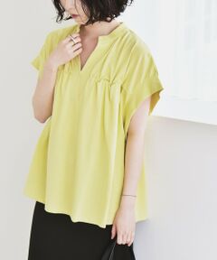 SHIPS / シップス Tシャツ | quaranciel:〈手洗い可能〉ギャザー スキッパー バンドカラー プルオーバー