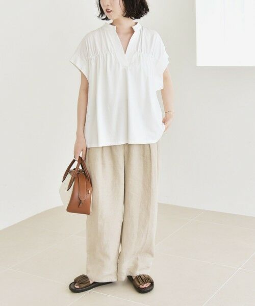 SHIPS / シップス Tシャツ | quaranciel:〈手洗い可能〉ギャザー スキッパー バンドカラー プルオーバー | 詳細1