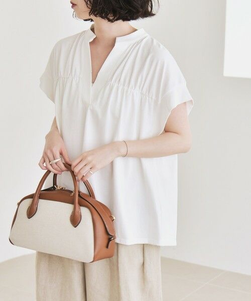 SHIPS / シップス Tシャツ | quaranciel:〈手洗い可能〉ギャザー スキッパー バンドカラー プルオーバー | 詳細3