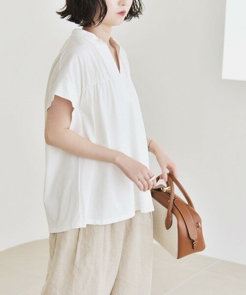 SHIPS / シップス Tシャツ | quaranciel:〈手洗い可能〉ギャザー スキッパー バンドカラー プルオーバー | 詳細4