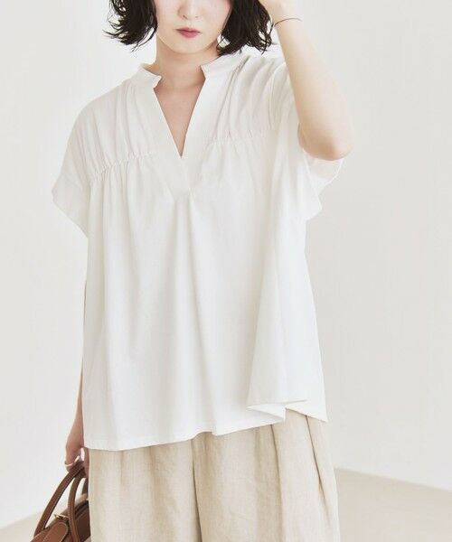 SHIPS / シップス Tシャツ | quaranciel:〈手洗い可能〉ギャザー スキッパー バンドカラー プルオーバー | 詳細5