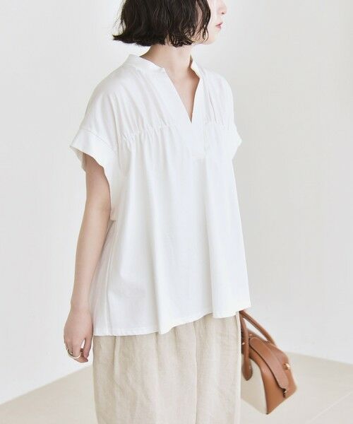 SHIPS / シップス Tシャツ | quaranciel:〈手洗い可能〉ギャザー スキッパー バンドカラー プルオーバー | 詳細7