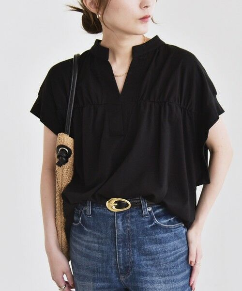 SHIPS / シップス Tシャツ | quaranciel:〈手洗い可能〉ギャザー スキッパー バンドカラー プルオーバー | 詳細17