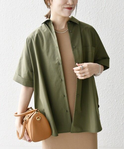 SHIPS for women/シップスウィメン SHIPS any:〈洗濯機可能〉タイプライター スリット ポケット ビッグ シャツ オリーブ ONE SIZE