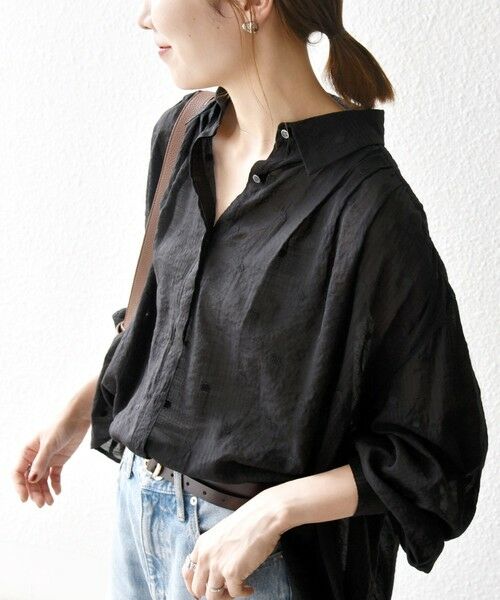 SHIPS any:〈手洗い可能〉シアー ドット レギュラーカラー